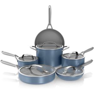 Ninja Ceramic Pro 11-Piece Cookware Set, Non-Stick Pots & Pans Set with Glass Lids, Nontoxic, PTFE Free, Ceramic Coated, Oven Safe, All Stovetops & Induction Compatible, Blue Macaron, CW39011BM(11pc-Blue Macaron)