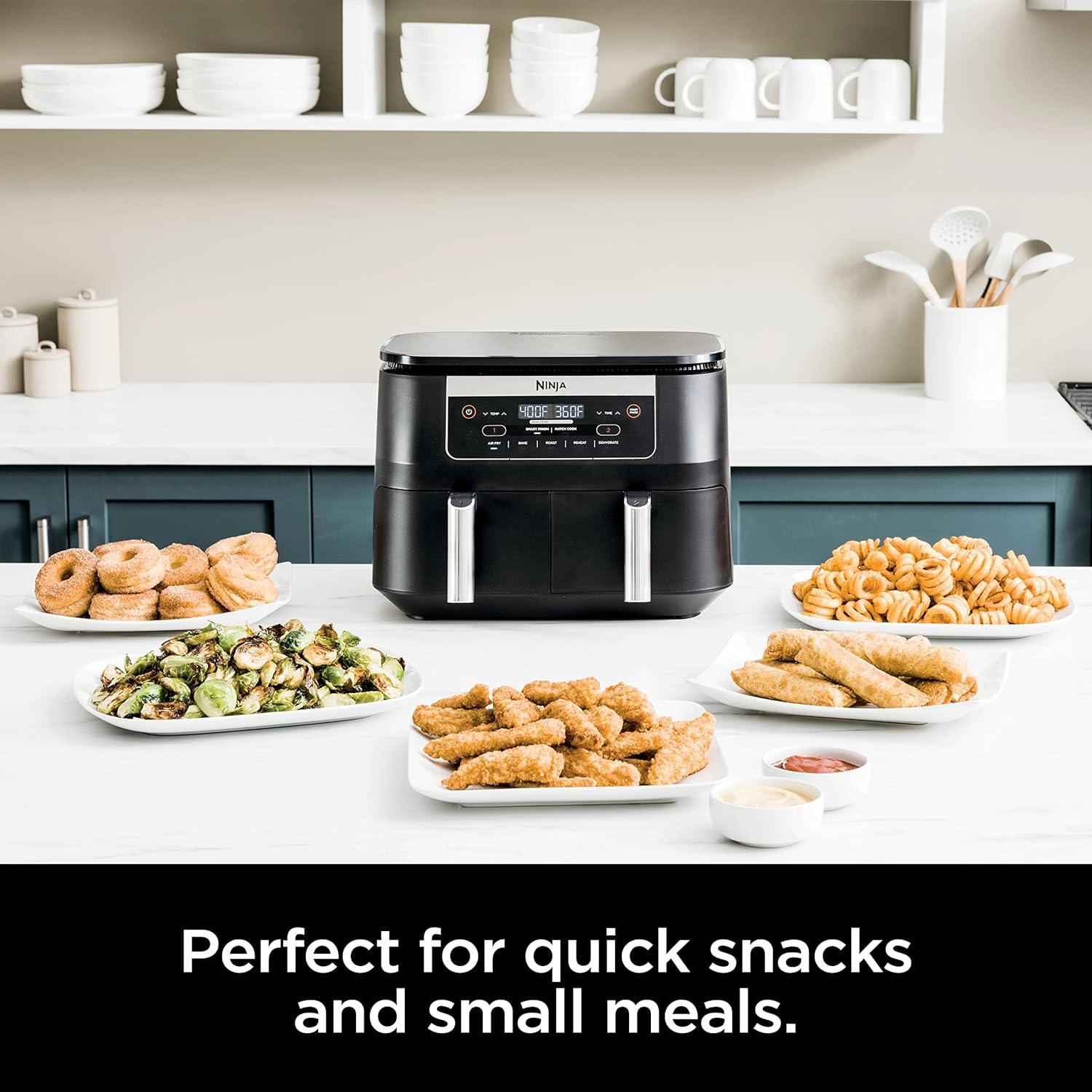 imageNinja DZ090 Foodi 6 Quart 5in1 DualZone 2Basket Air Fryer with 2 Independent Frying Baskets Match Cook ampamp Smart Finish to Roast Bake Dehydrate ampamp More for Quick Snacks ampamp Small Meals BlackBlack