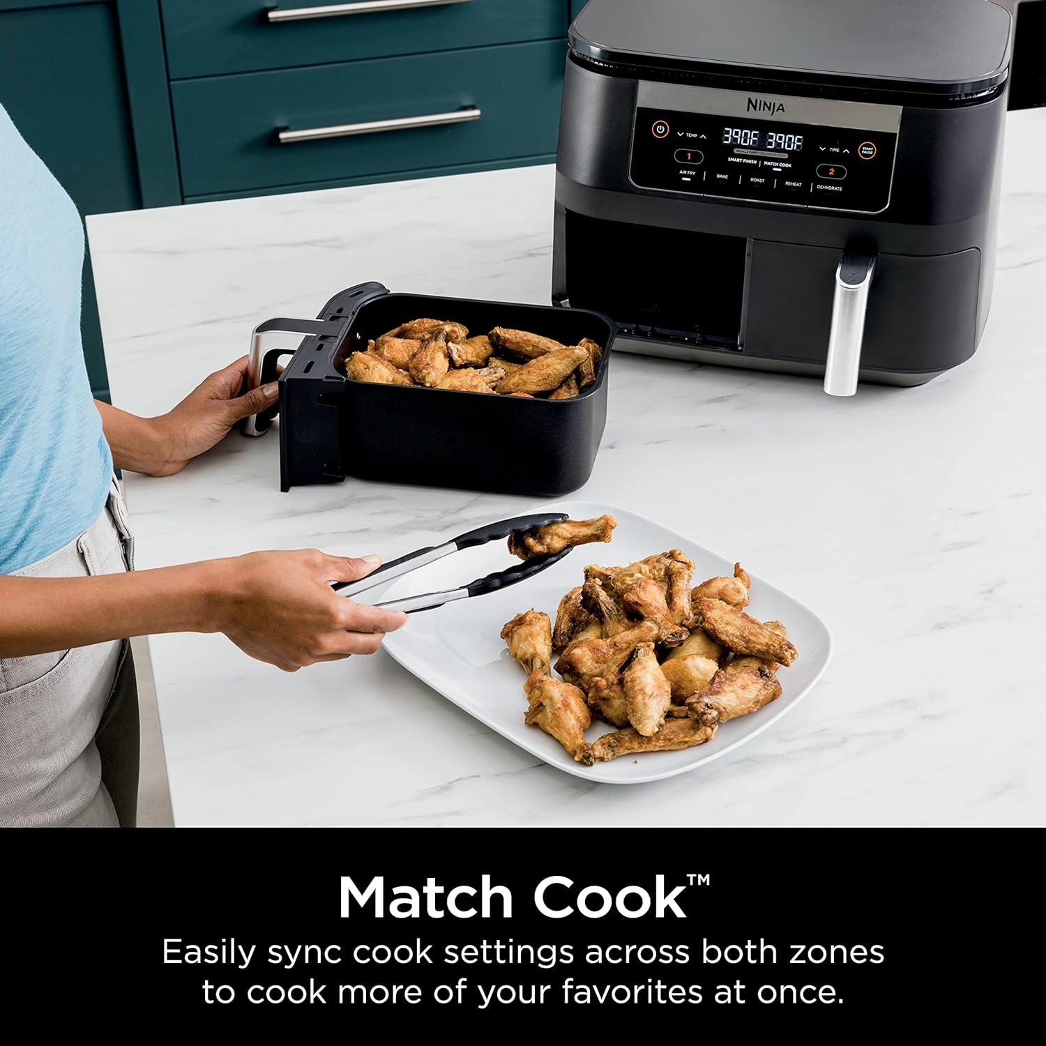 imageNinja DZ090 Foodi 6 Quart 5in1 DualZone 2Basket Air Fryer with 2 Independent Frying Baskets Match Cook ampamp Smart Finish to Roast Bake Dehydrate ampamp More for Quick Snacks ampamp Small Meals BlackBlack