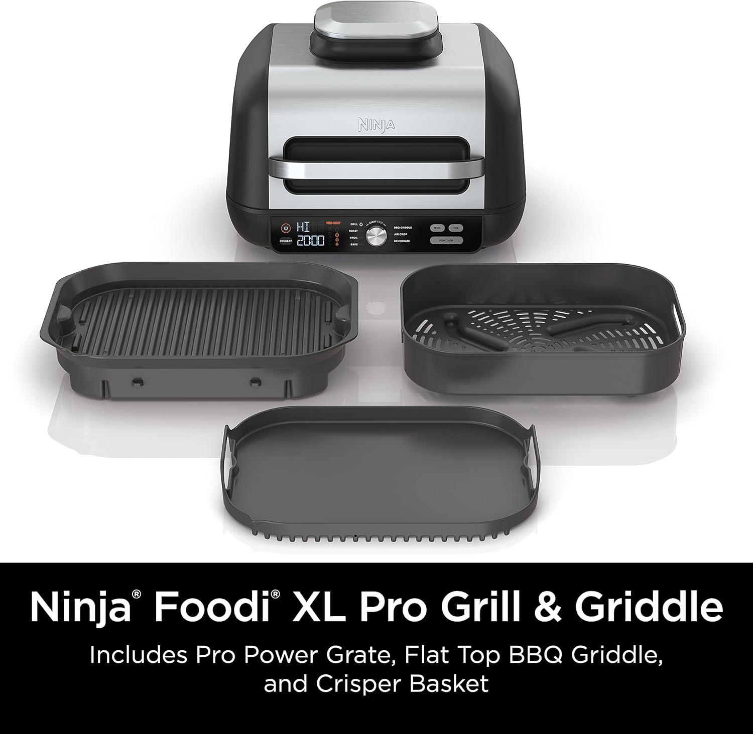 imageNinja IG601 Foodi XL 7in1 Indoor Grill Combo use Opened or Closed Air Fry Dehydrate ampamp More Pro Power Grate Flat Top Griddle Crisper Black 4 Quarts RenewedCountertop GriddleGrill