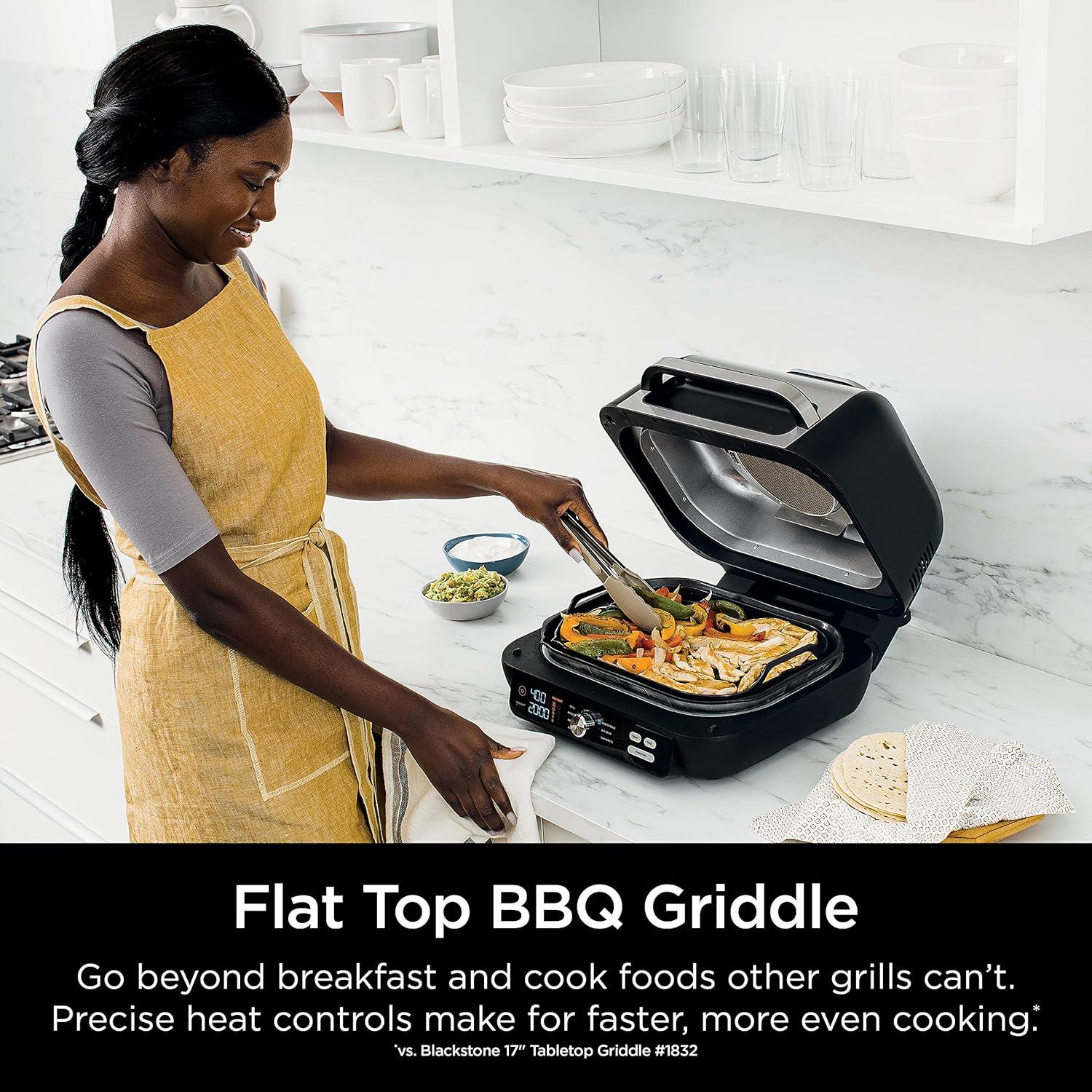 imageNinja IG601 Foodi XL 7in1 Indoor Grill Combo use Opened or Closed Air Fry Dehydrate ampamp More Pro Power Grate Flat Top Griddle Crisper Black 4 Quarts RenewedCountertop GriddleGrill