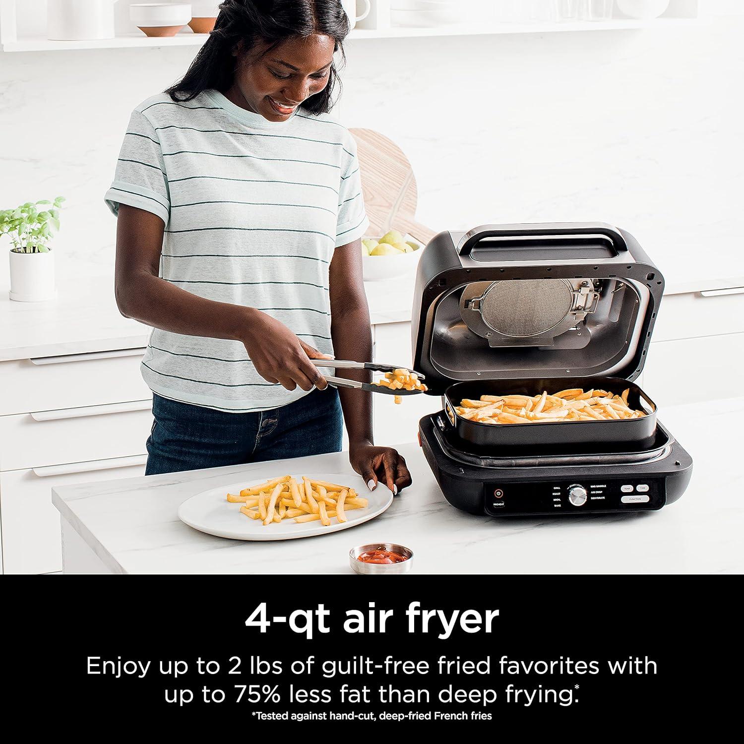 imageNinja IG601 Foodi XL 7in1 Indoor Grill Combo use Opened or Closed Air Fry Dehydrate ampamp More Pro Power Grate Flat Top Griddle Crisper Black 4 Quarts RenewedCountertop GriddleGrill