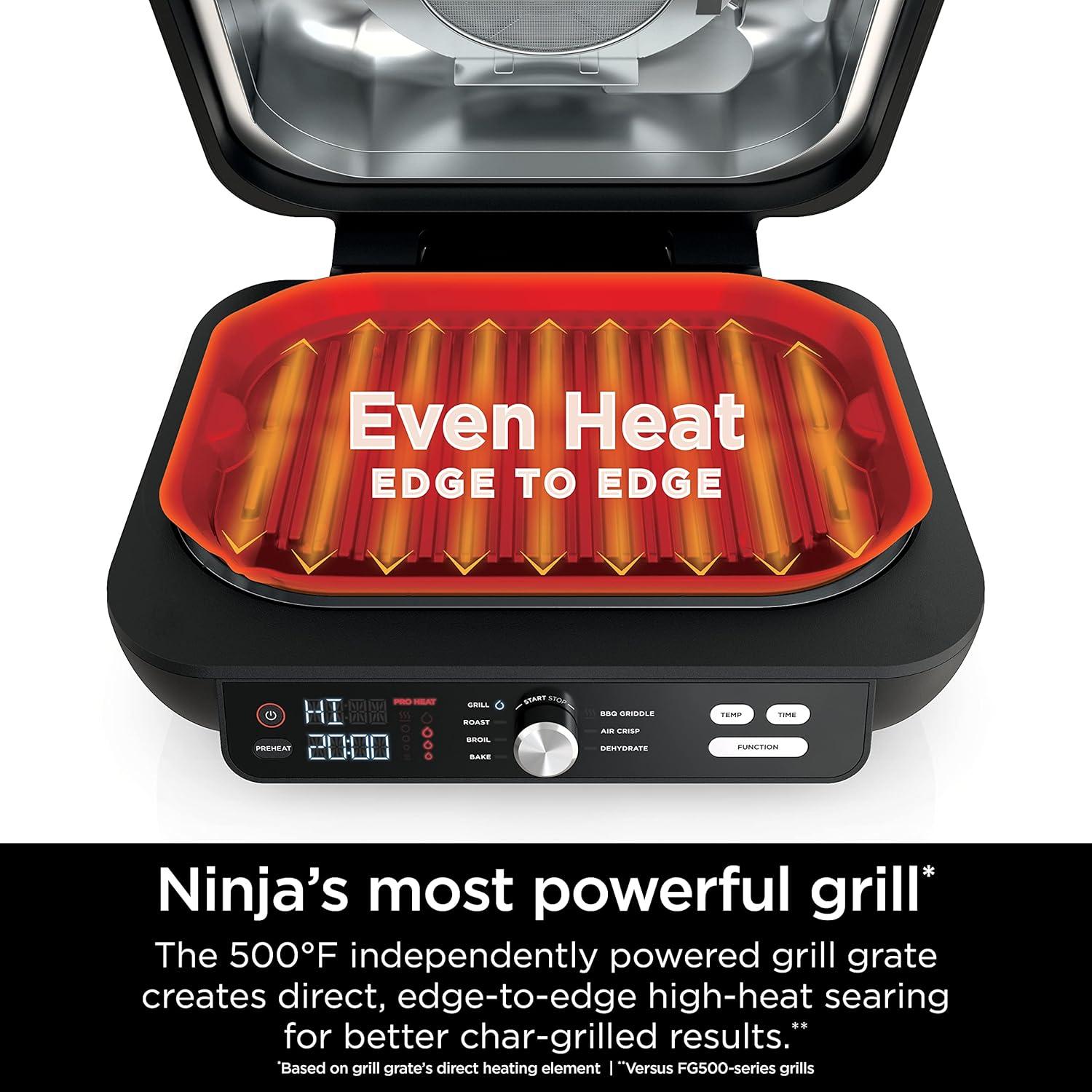 imageNinja IG601 Foodi XL 7in1 Indoor Grill Combo use Opened or Closed Air Fry Dehydrate ampamp More Pro Power Grate Flat Top Griddle Crisper Black 4 Quarts RenewedCountertop GriddleGrill