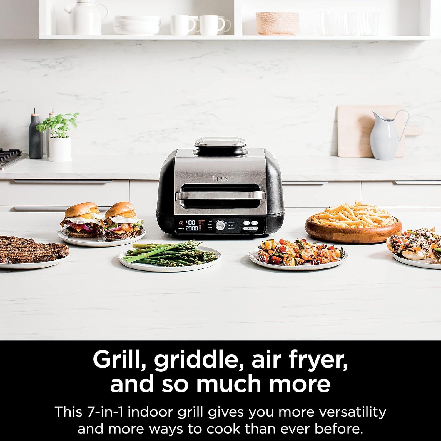 imageNinja IG601 Foodi XL 7in1 Indoor Grill Combo use Opened or Closed Air Fry Dehydrate ampamp More Pro Power Grate Flat Top Griddle Crisper Black 4 Quarts RenewedCountertop GriddleGrill