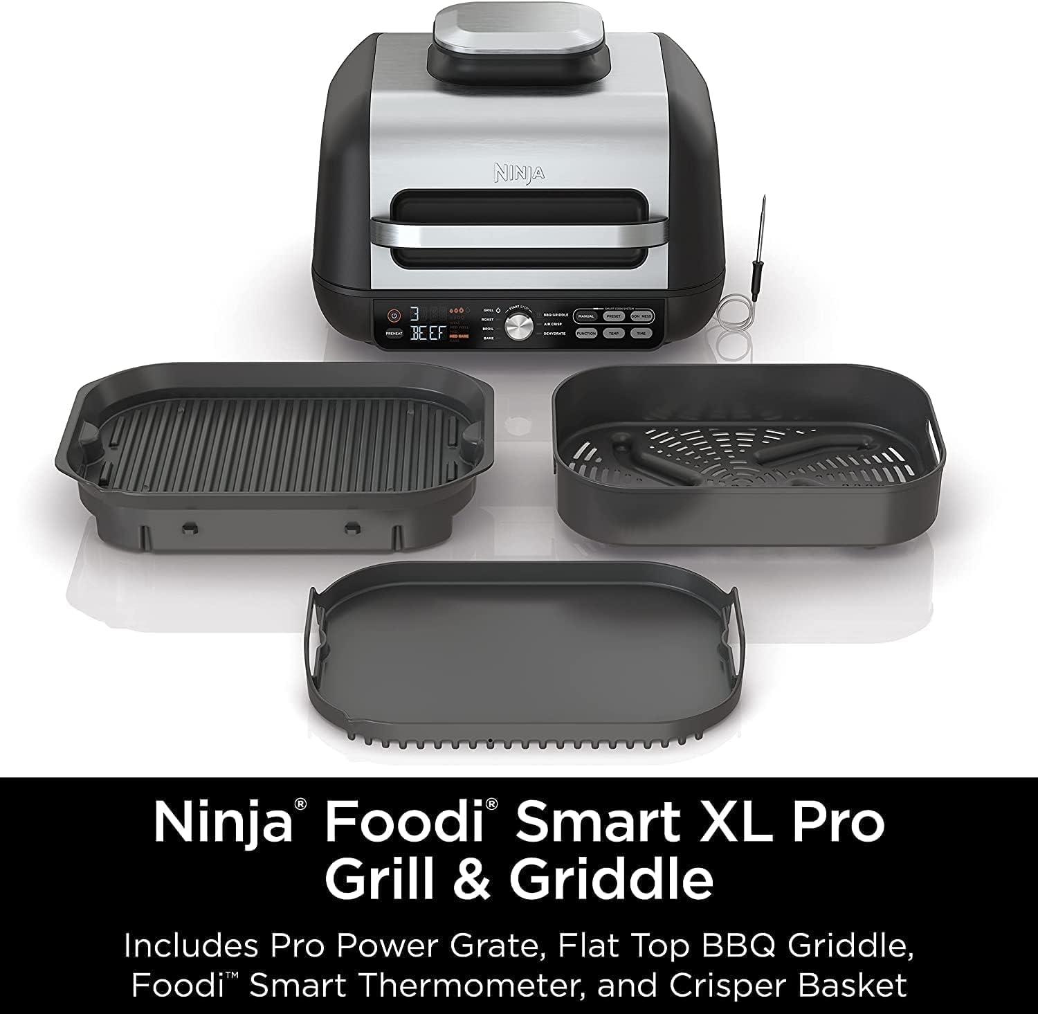 imageNinja IG651 Foodi Smart XL Pro 7in1 Indoor GrillGriddle Combo use Opened or Closed with Griddle Air Fry Dehydrate ampamp More Smart Thermometer Renewed BLACK