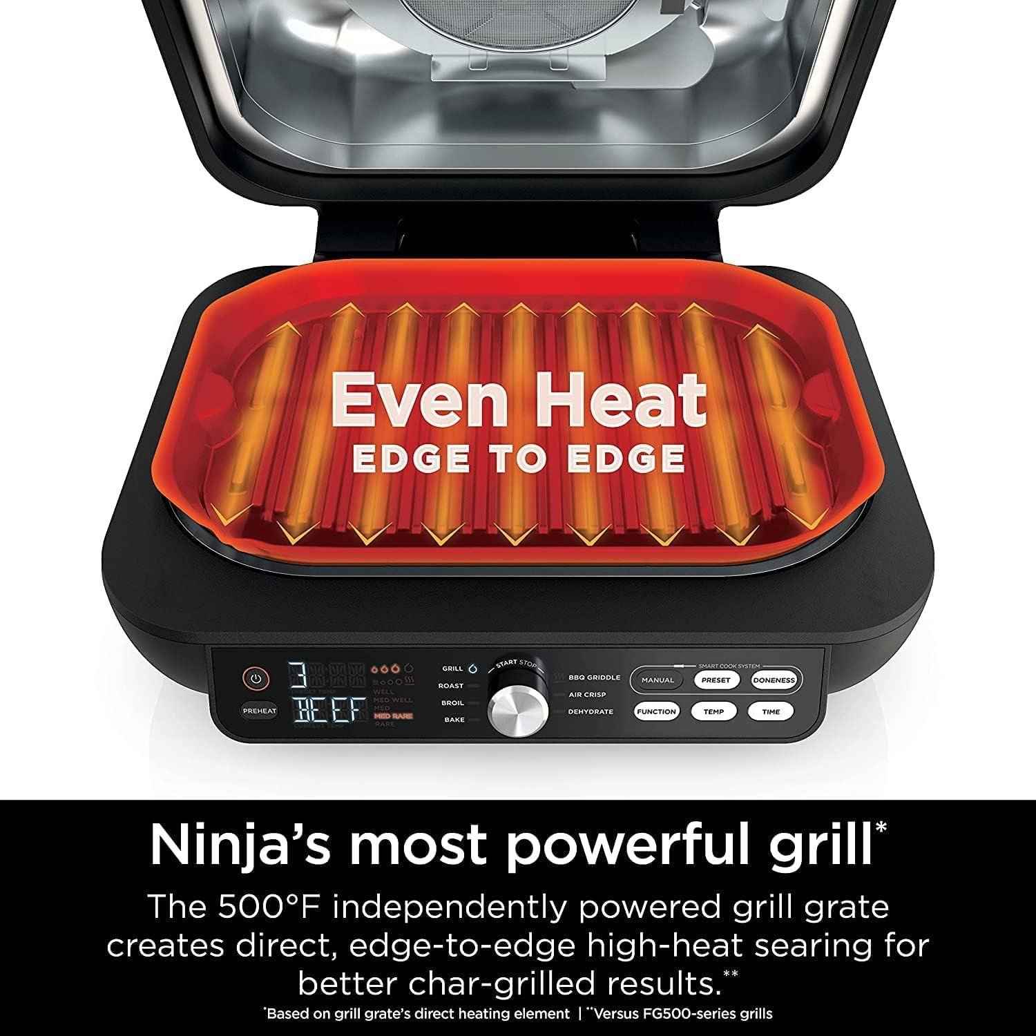 imageNinja IG651 Foodi Smart XL Pro 7in1 Indoor GrillGriddle Combo use Opened or Closed with Griddle Air Fry Dehydrate ampamp More Smart Thermometer Renewed BLACK