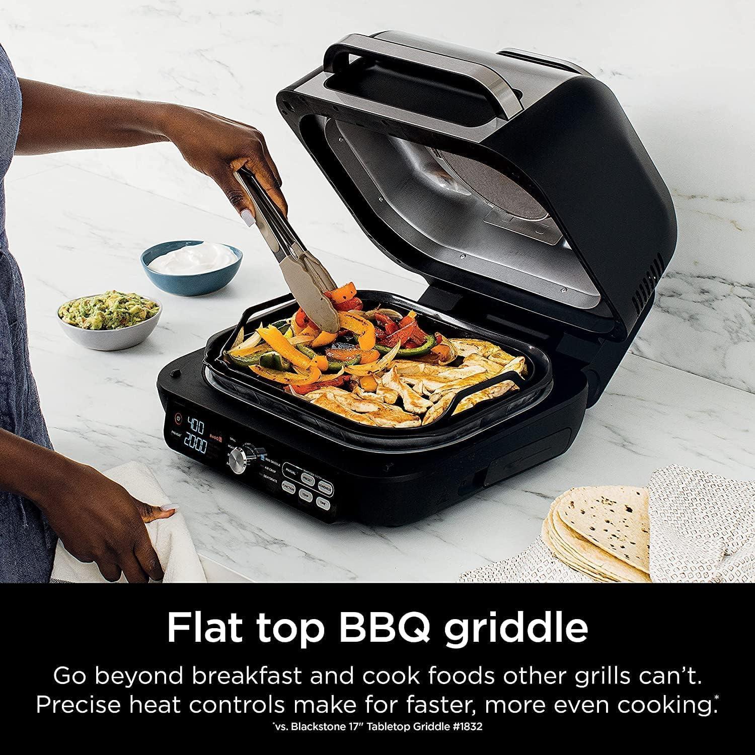 imageNinja IG651 Foodi Smart XL Pro 7in1 Indoor GrillGriddle Combo use Opened or Closed with Griddle Air Fry Dehydrate ampamp More Smart Thermometer Renewed BLACK