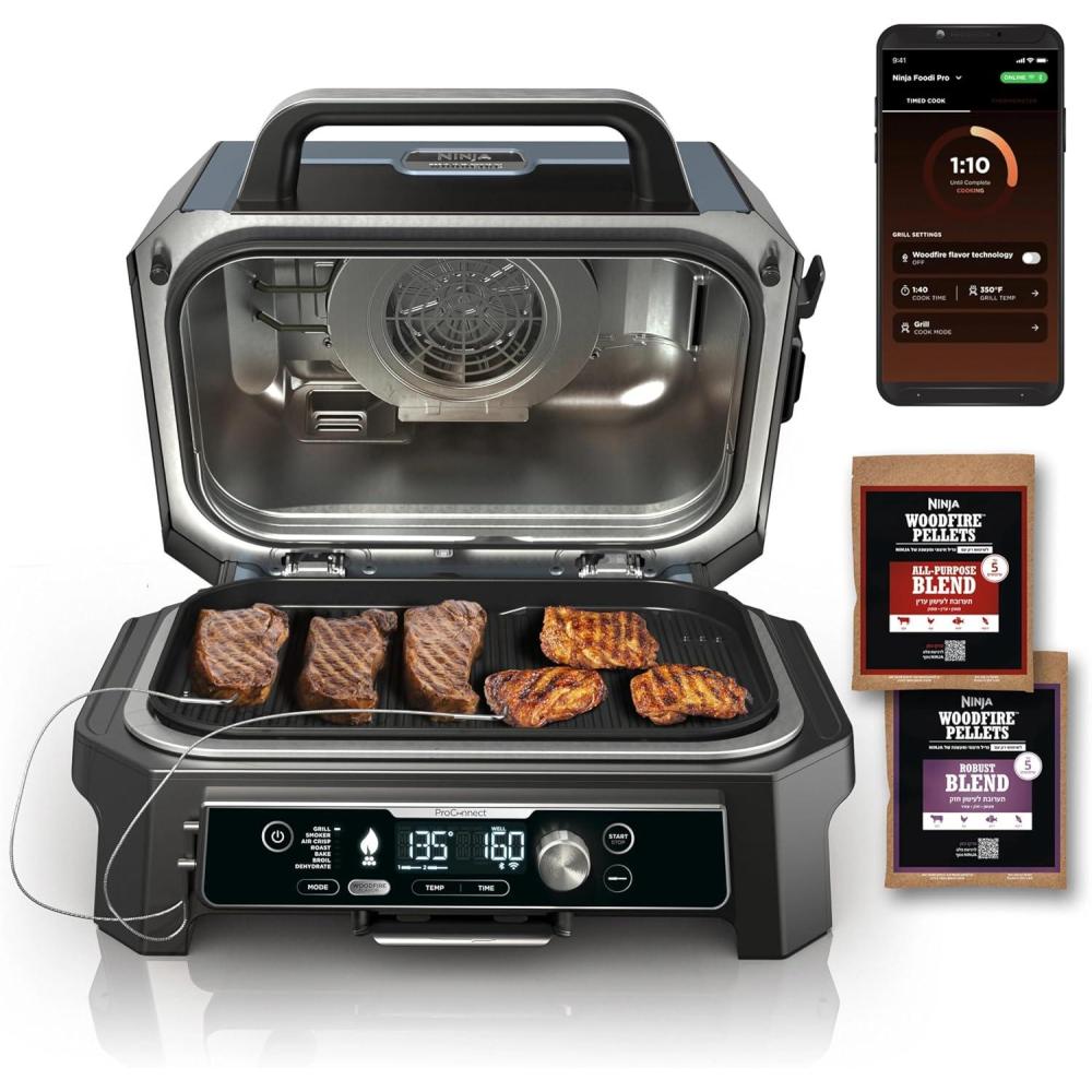 imageNinja OG951 Woodfire Pro Connect Premium XL Outdoor Grill ampamp Smoker Bluetooth App Enabled Air Fryer Woodfire Technology 2 BuiltIn Thermometers Black 2228 x 2003 x 1582 Renewed