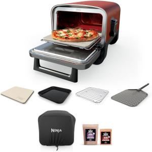 Ninja OO101 Woodfire 8-in-1 Outdoor Oven, Pizza Oven, 700°F, BBQ Smoker, Portable, Electric, Terracotta Red with XSKOPPL Pizza Peel+XSKOCVR Cover + XSKOP2R Woodfire Pellets(Starter: Oven  Cover  Peel  Pellets)