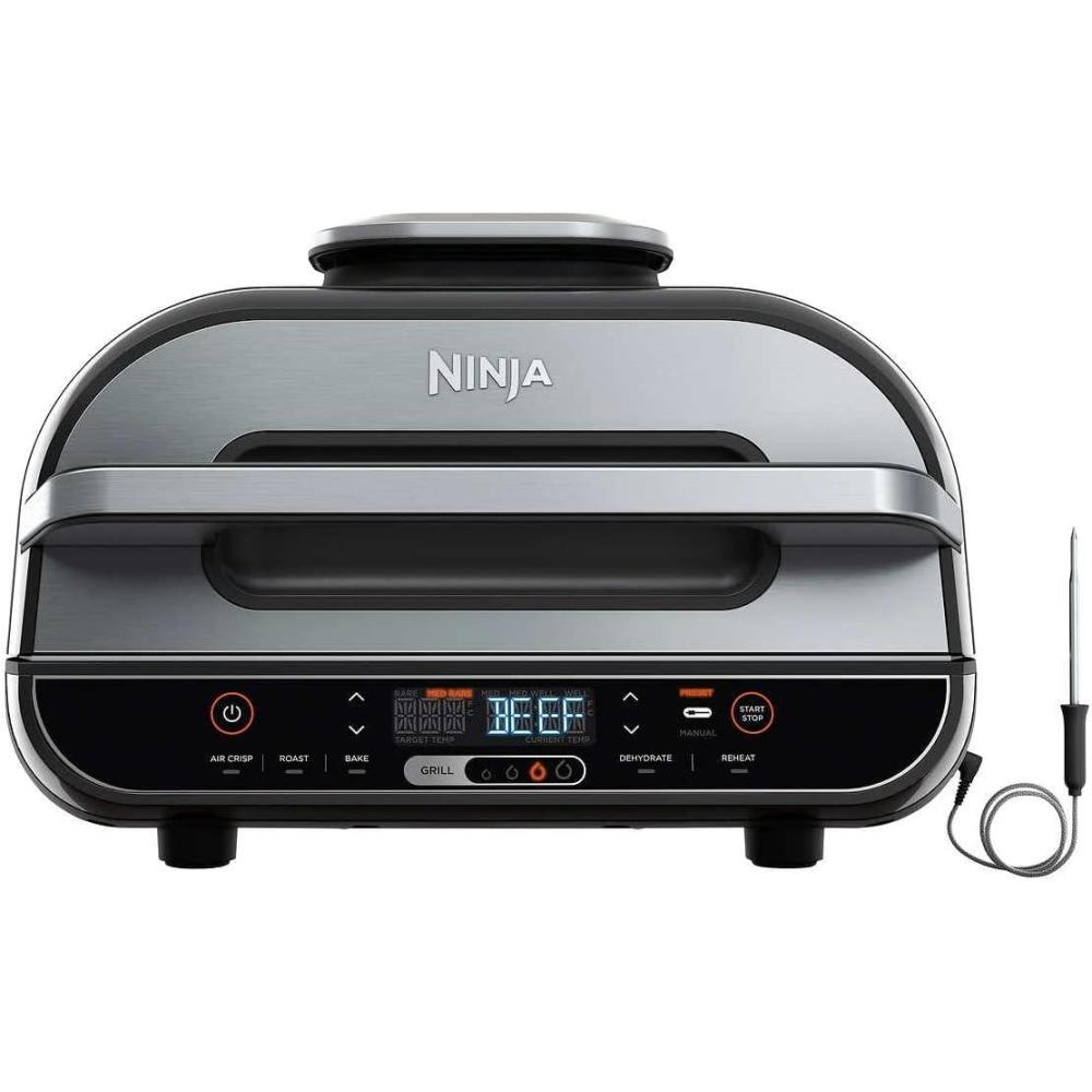 imageNinja BG550CO Foodi Smart XL 6in1 Indoor Grill with Air Fry Roast Bake Reheat ampamp Dehydrate Smart Thermometer BlackSilver Renewed