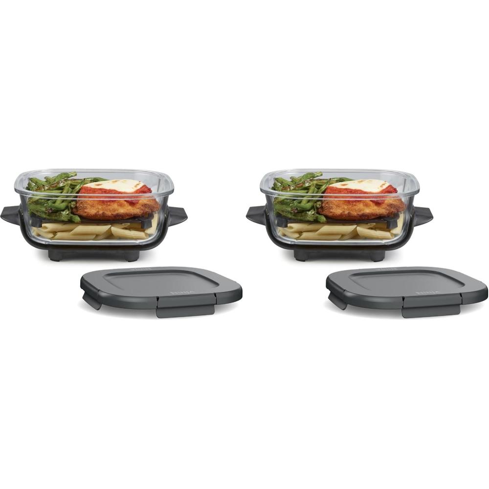 imageNinja 25QT CleanCrisp Glass Container with Storage lid Compatible with Ninja Crispi Portable Cooking System Microwave Freezer ampamp Dishwasher Safe PFAS ampamp PTFE Free Glass Cooking Surface XSKSFNMED6 Cup Pack of 2
