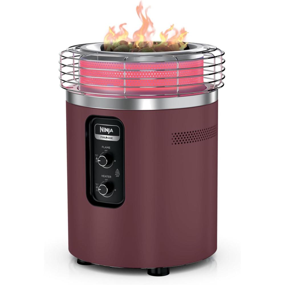 imageNinja Fireside360  Outdoor Heater ampamp Fire Pit  3 Modes Flame Heat Flame ampamp Heat  Portable for Patio Deck Camping Beach  Easy Control Flames ampamp Heat  Push to Start Ignition  Maroon  OF101RD