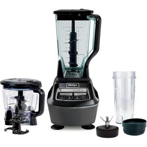 Ninja BL770AMZ Mega Kitchen System, 72 oz. Pitcher, 8-Cup Food Processor, 16 oz. Single Serve Cup, 1500-Watt, Black (Renewed)(with 1 Nutri Ninja Cup + Lid)