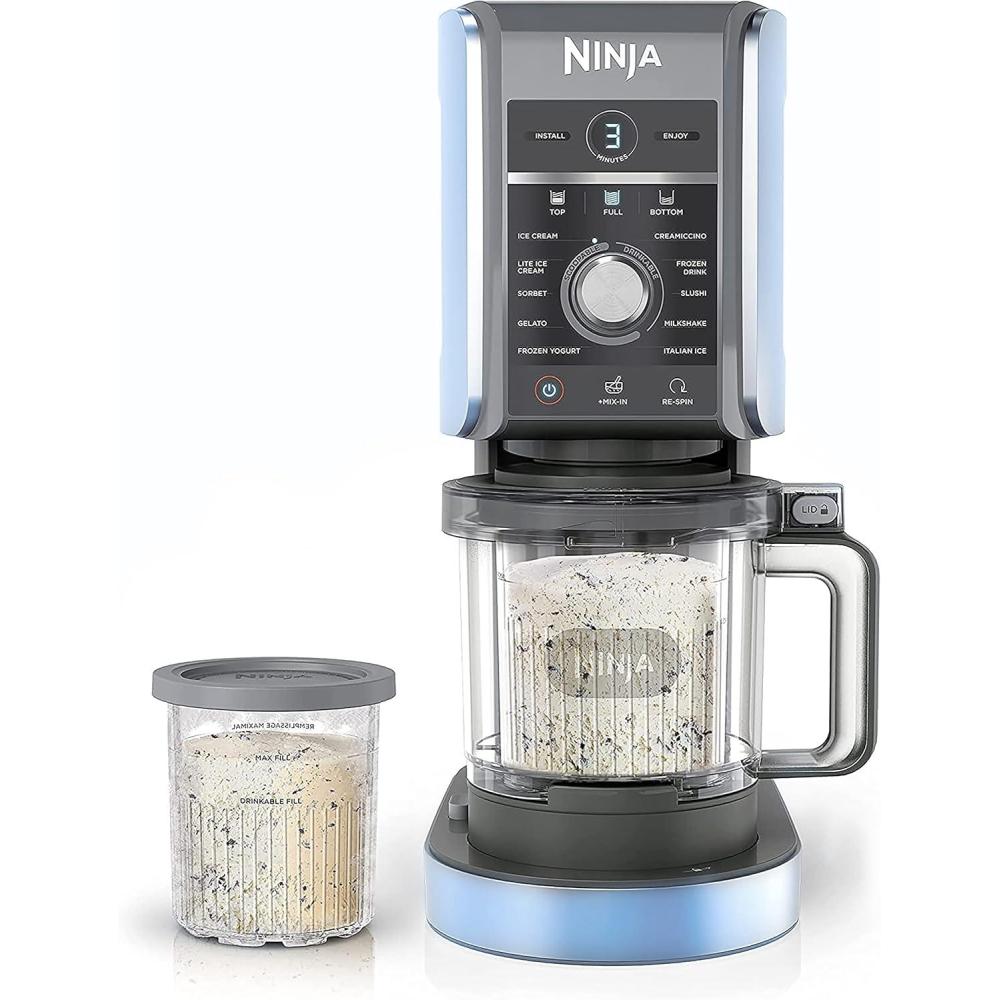 imageNinja NC501 CREAMi Deluxe 11in1 Ice Cream ampamp Frozen Treat Maker for Ice Cream Sorbet Milkshakes Frozen Drinks ampamp More 2 XL Family Size Pint Containers Blue RenewedNC501HBL