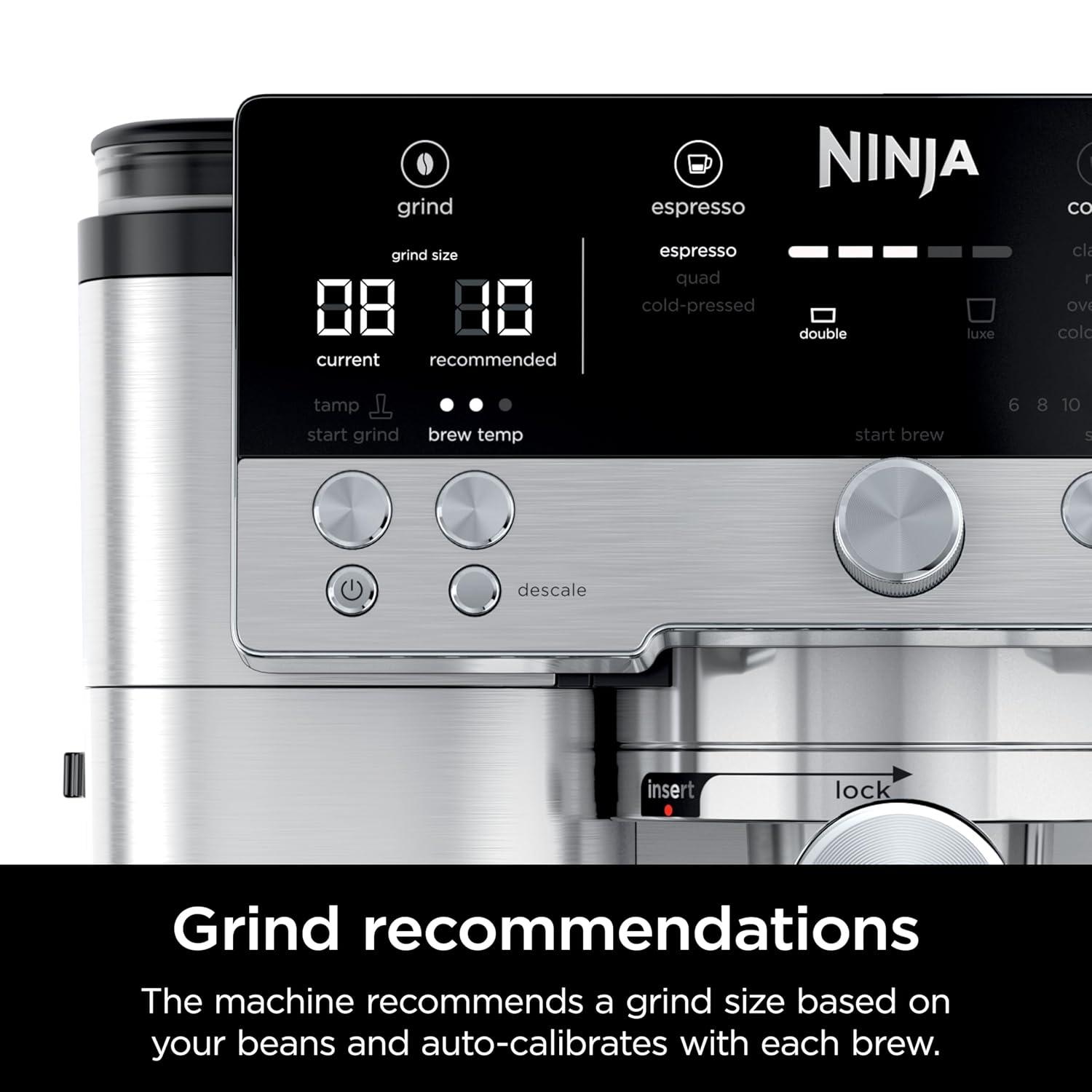 imageNinja Luxe Cafe Premier Series Espresso Machine Drip Coffee Rapid Cold Brew Integrated Grinder HandsFree Frother with Knock Box Water Filter Cleaning Tablets Descaler ES601AMZ