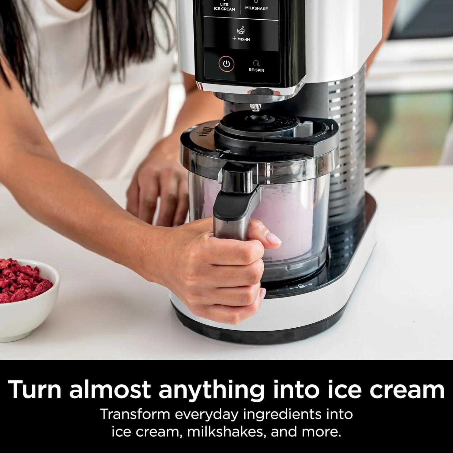 imageNinja CREAMi Ice Cream Maker 5 OneTouch Programs Includes 2 16oz Pints with Lids Transform Frozen Bases to Ice Cream Sorbets Milkshakes Vegan DairyFree Options NC300 White Renewed