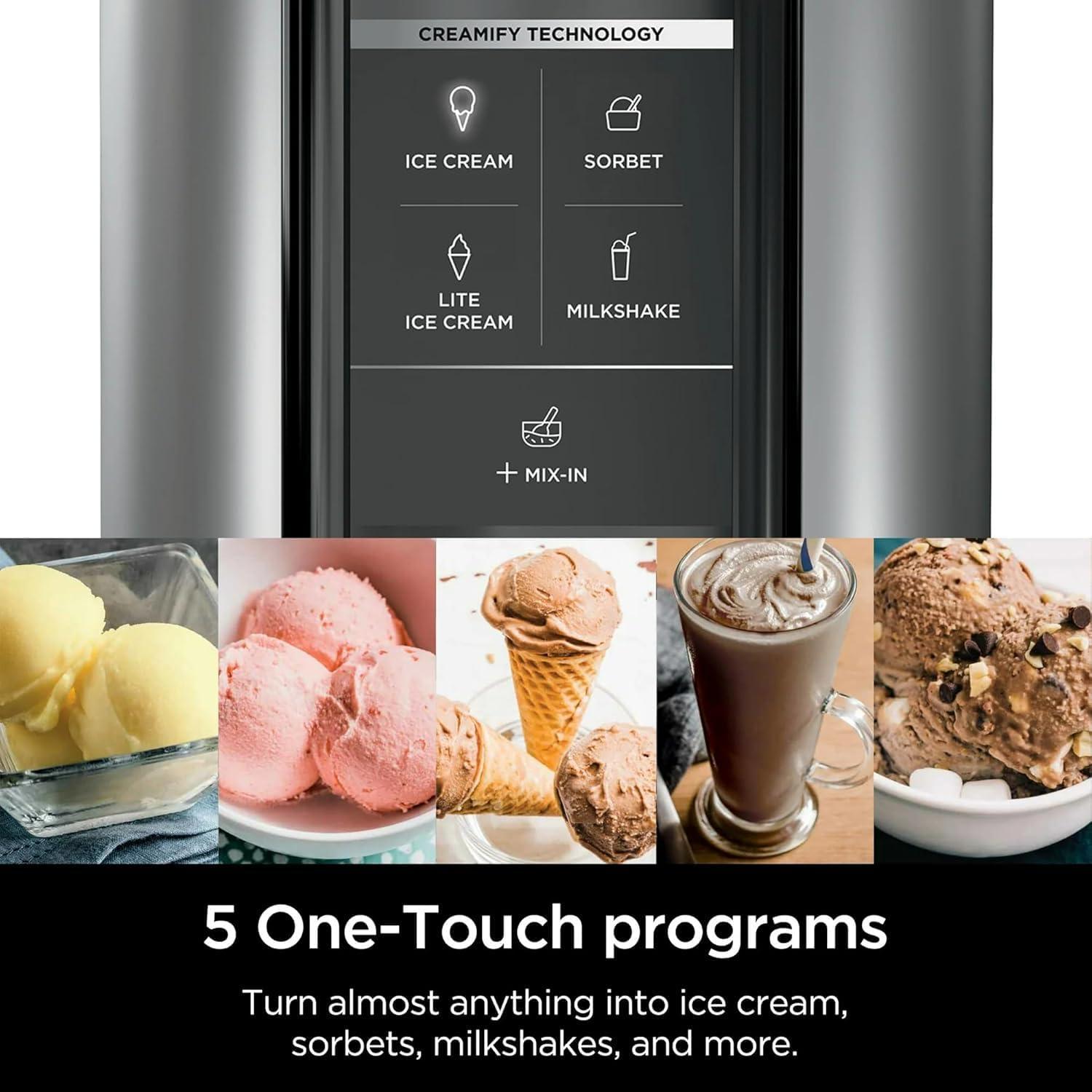 imageNinja CREAMi Ice Cream Maker 5 OneTouch Programs Includes 2 16oz Pints with Lids Transform Frozen Bases to Ice Cream Sorbets Milkshakes Vegan DairyFree Options NC300 White Renewed