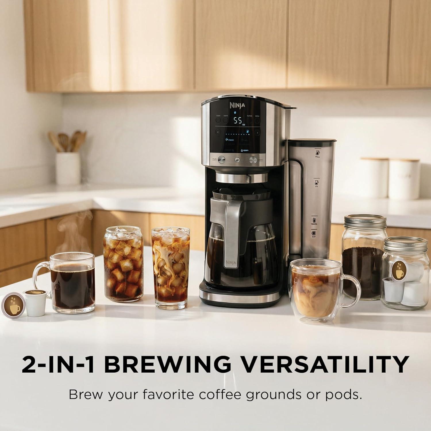 imageNinja DualBrew Coffee Maker Brew Coffee Grounds amp Pods Brew Classic Rich Over Ice amp Cold Brew Brew SingleServe Cup to Full 12Cup Carafe Stainless Steel GP161