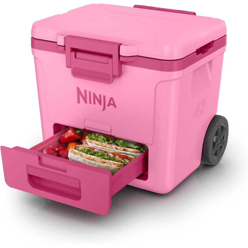 imageNinja FrostVault 42qt Wheeled Cooler with Cold Dry Zone  Integrated FridgeTemp Dry Storage Drawer  Premium HeavyDuty Insulated Cooler  Keeps Ice Cold for Days  Halocline Green  FB242TLStrawberry Rhubarb