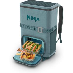 Ninja FrostVault Go Can Soft Cooler, 24/36 Can, Leak Proof, Built-In Cup Holder, 2 Ice Packs & Dry Storage Drawer, Polyester Insulation, Hiking, Camping, Picnic(Halocline Green)