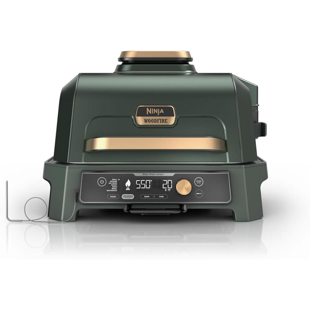 imageNinja Woodfire Pro Connect XL Outdoor Grill amp Smoker  Bluetooth App Enabled  7in1 Grill BBQ Smoker Outdoor Air Fryer  Woodfire Technology  BuiltIn Thermometer  Black amp Gold  OG951BK1Green  Gold
