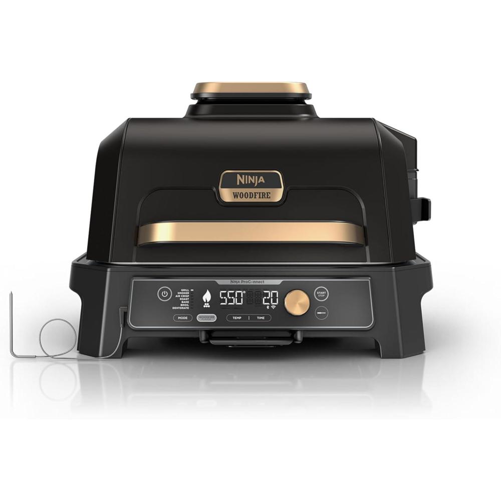 imageNinja Woodfire Pro Connect XL Outdoor Grill amp Smoker  Bluetooth App Enabled  7in1 Grill BBQ Smoker Outdoor Air Fryer  Woodfire Technology  BuiltIn Thermometer  Black amp Gold  OG951BK1Black  Gold