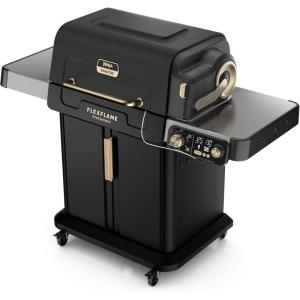 Ninja FlexFlame ProConnect Grill & Smoker | 5-in-1 Smart Cooking System | Electric & Propane | App-Connected | 3-Burner Digital Control | Roast, Griddle & Pizza Maker | Black/Gold | PG305