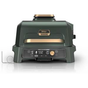 Ninja Woodfire Pro Connect XL Outdoor Grill & Smoker | Bluetooth, App Enabled | 7-in-1 Grill, BBQ Smoker, Outdoor Air Fryer | Woodfire Technology | Built-In Thermometer | Black & Gold | OG951BK1(Green & Gold)