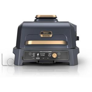 Ninja Woodfire Pro Connect XL Outdoor Grill & Smoker | Bluetooth, App Enabled | 7-in-1 Grill, BBQ Smoker, Outdoor Air Fryer | Woodfire Technology | Built-In Thermometer | Black & Gold | OG951BK1(Blue & Gold)