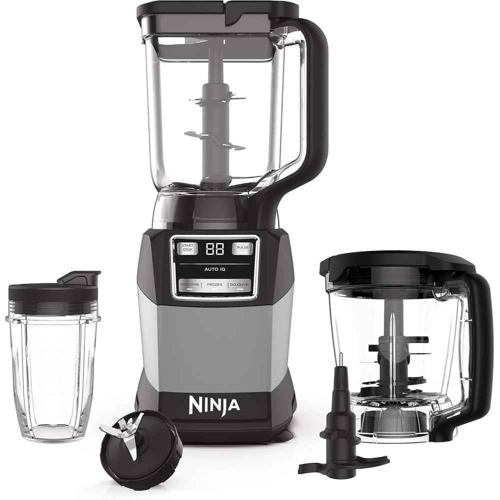 imageNinja AMZ493BRN Compact Kitchen System with AutoiQ Blender Food Processor Combo Blend Chop Mix Doughs 1200 Watts Dishwasher safe 18 oz Cup blackgrey Renewed