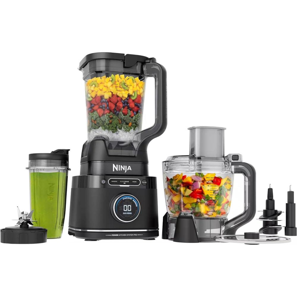 imageNinja Kitchen System Allin1 Food Processor amp Blender 8Cup Bowl amp 1 24 oz ToGo Cup BlendSense Tech For Smoothies Cookie Dough Salsas Cole Slaw 1800 PW TB401 Renewed