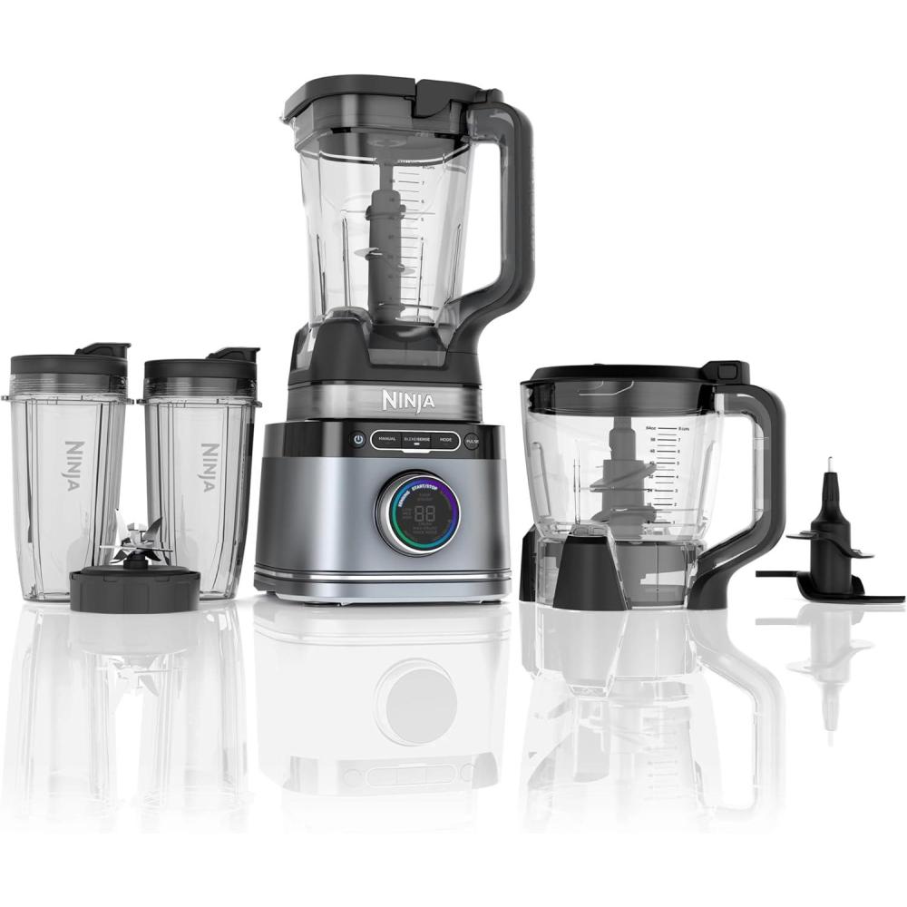 imageNinja Kitchen System Allin1 Food Processor amp Blender 8Cup Bowl amp 2 24 oz ToGo Cups For Smoothies Cookie Dough Salsas Cole Slaw amp More 1700 Peak Watt Silver TB400 Renewed